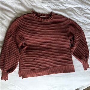 Ribbed Ruffle Neck Sweater - Rust